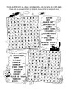 Halloween illustrated zigzag word search puzzle, black and white version. Suitable both for kids and adults.